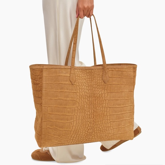 Reformation Sofia Tote Croc-Embossed Suede Brown Tote Bag- Size OS - Picture 2 of 6